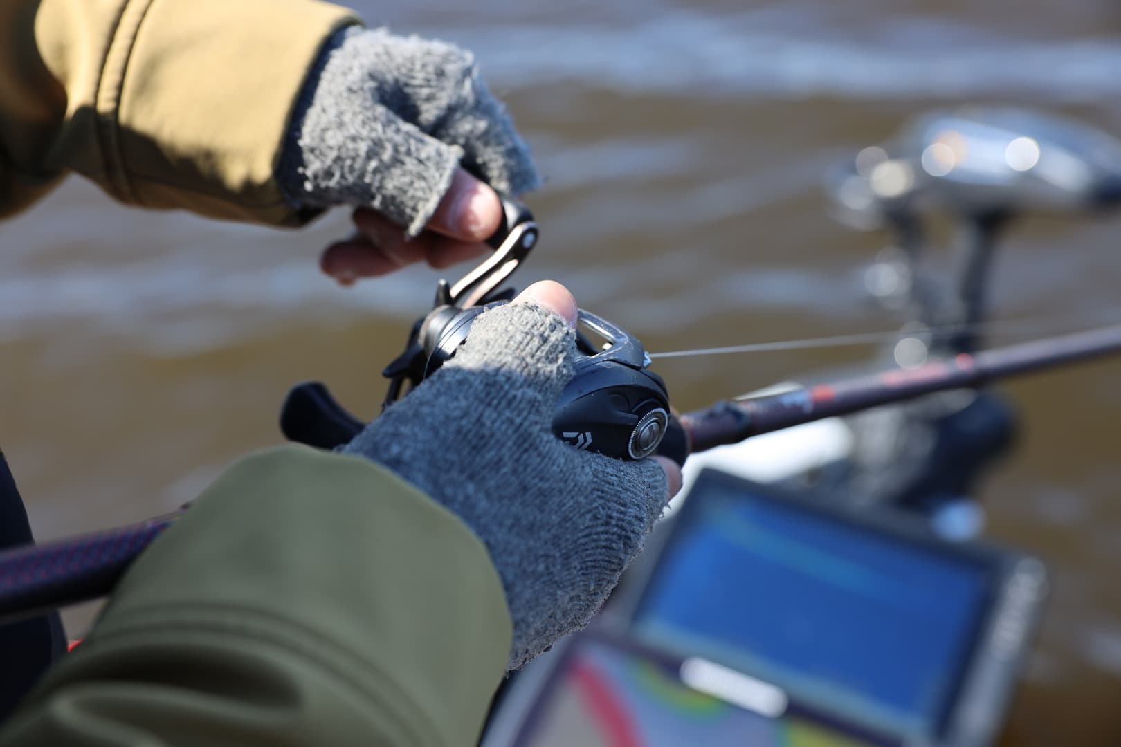 Baitcaster reel retrieve on a fishing rod